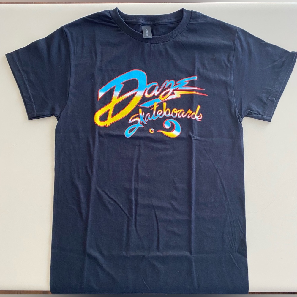 Gildan Black Short Sleeve Tee with Multicolor 'Daze Skateboards' Graphic